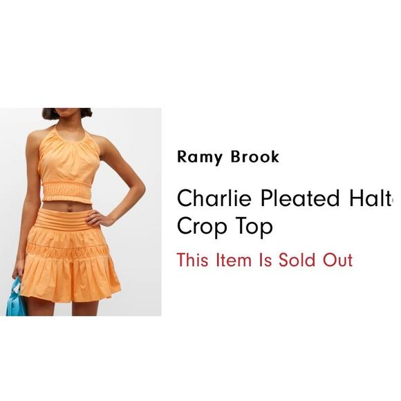 New Ramy Brook Charlie Pleated Halter Summer Top, Peach, Size Small - Picture 5 of 10